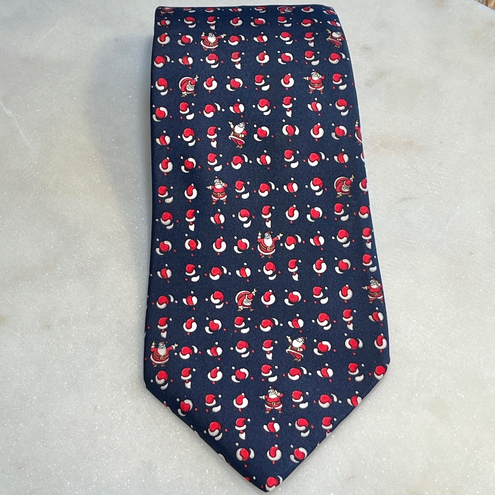 Salvatore Ferragamo Silk Miniature Mini Santa Hats Navy Red White  Christmas Tie